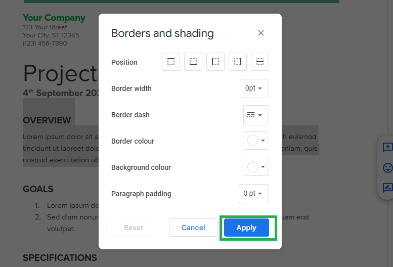 Cómo agregar un borde en Google Docs