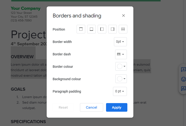 Como adicionar uma borda no Google Docs