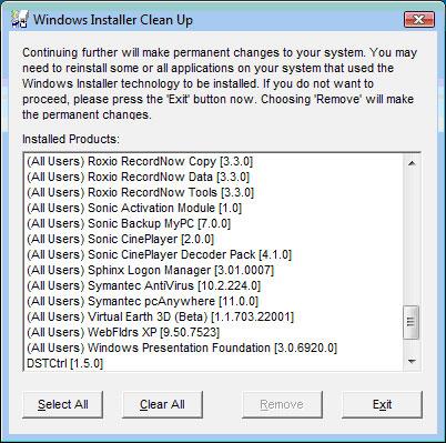 Tiện ích Windows Installer CleanUp