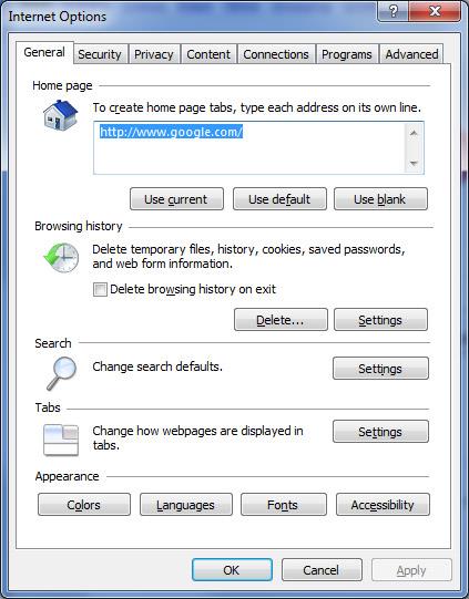 Định cấu hình các tùy chọn Internet Explorer