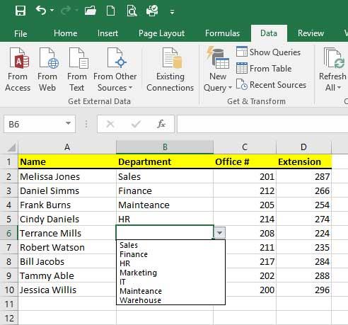 Tạo danh sách thả xuống của Microsoft Excel