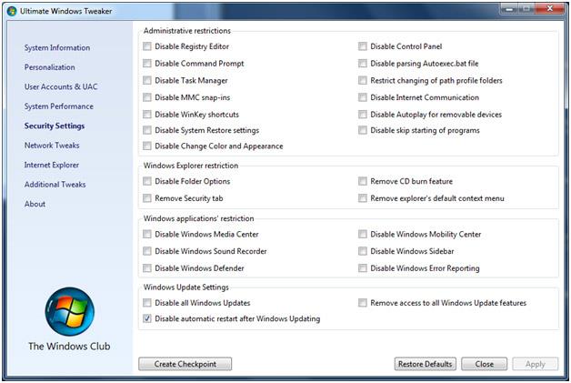 Ultimate Windows Tweaker dành cho Windows Vista và 7