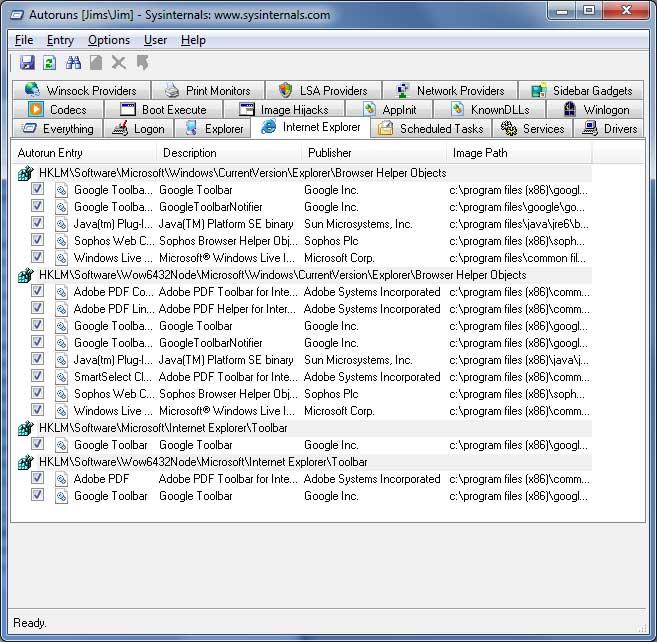 Sysinternals Autoruns Startup Information Utility