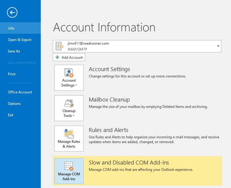 Tắt Microsoft Outlook Add-in