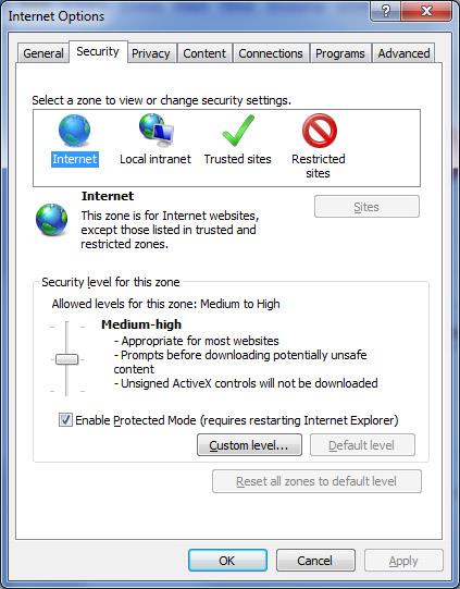 Định cấu hình các tùy chọn Internet Explorer