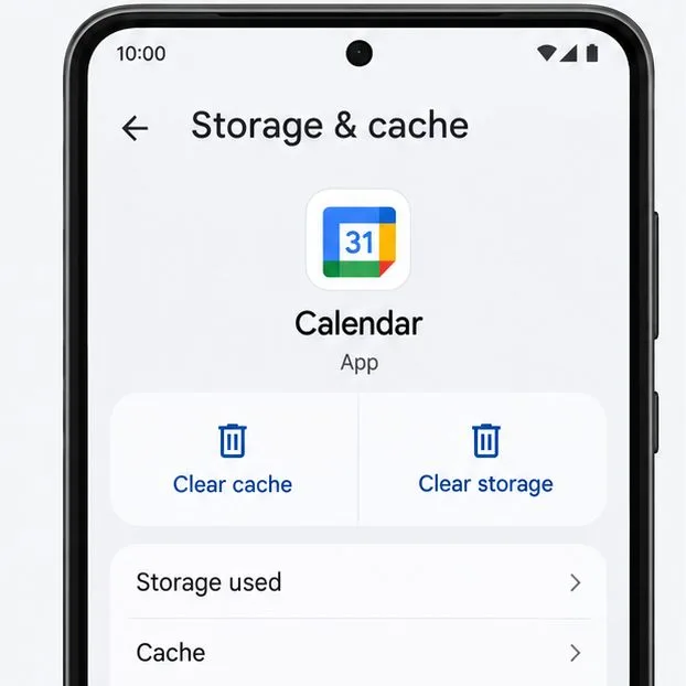 Google Play Calendar app listing illustration with an Update button
