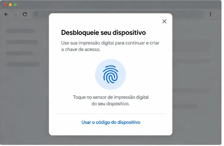 Janela ilustrativa Desbloqueie seu dispositivo com impressão digital e a opção Usar o código do dispositivo