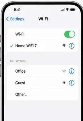 家庭用ネットワークに接続されているiPhoneのWi-Fi設定画面のAI生成イラスト