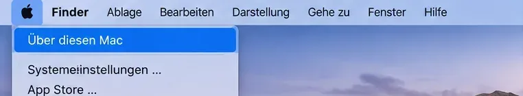 Im Apple-Menü ist „Über diesen Mac“ ausgewählt.