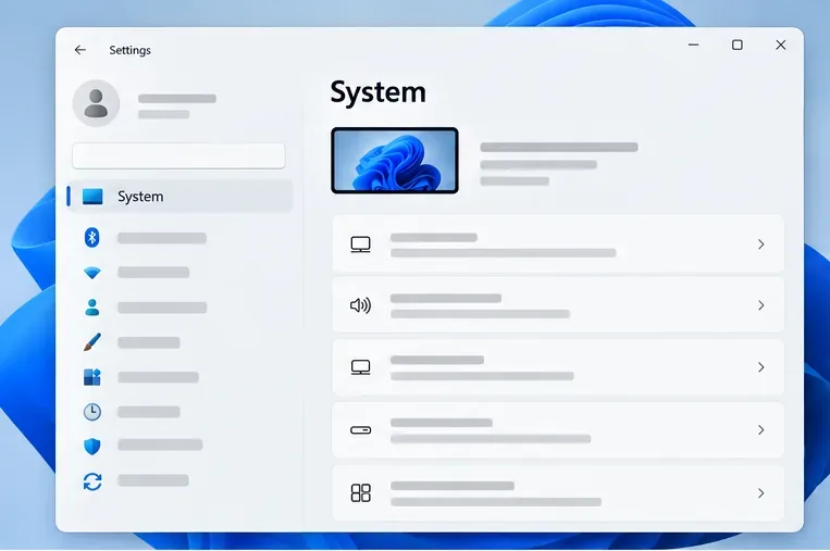 Janela Configurações do Windows 11 aberta na página Sistema, com a navegação lateral visível