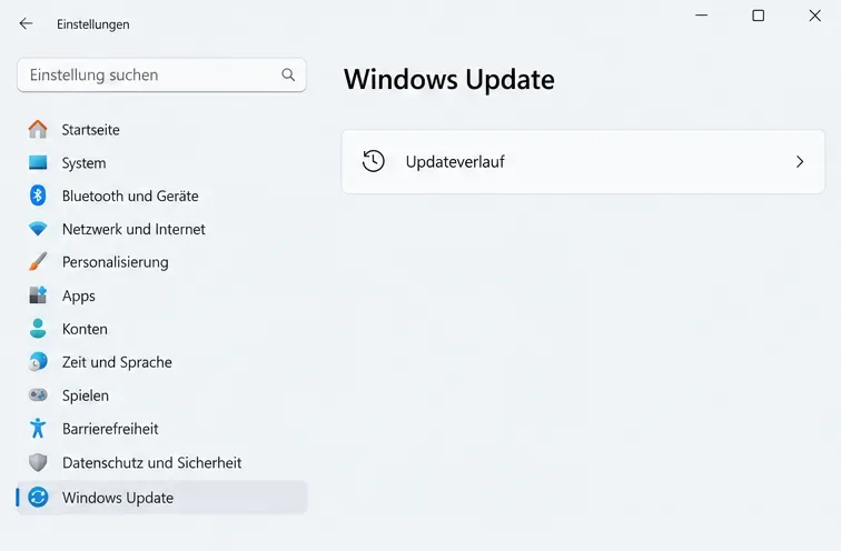 Windows-11-Einstellungen mit der Seite Windows Update und dem Eintrag Updateverlauf